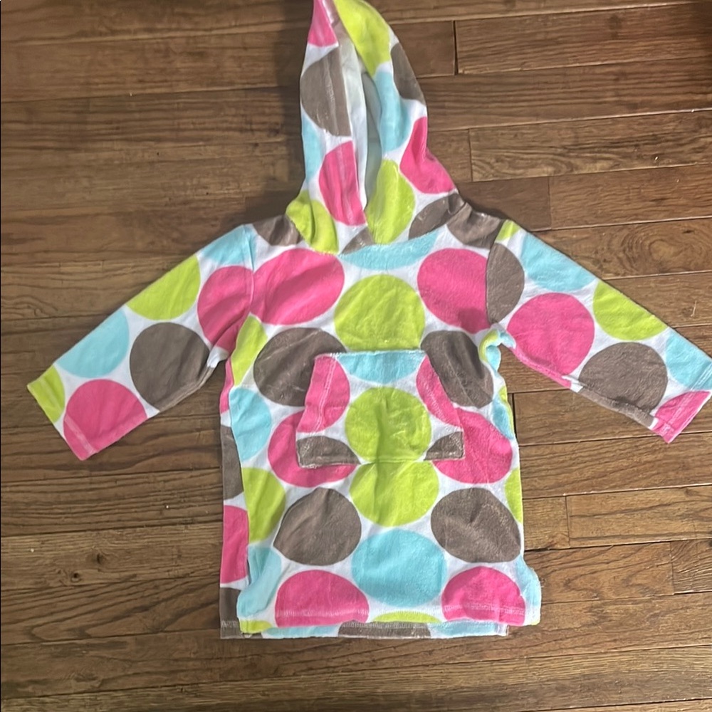 Mini Boden Toweling Hoodie Dress Colorful Polka Dot with Pouch
